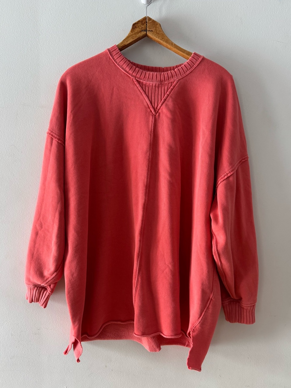 Oversized Aerie Crewneck Sweatshirt, Sz Medium cropped 3/4 sleeve raw edge
